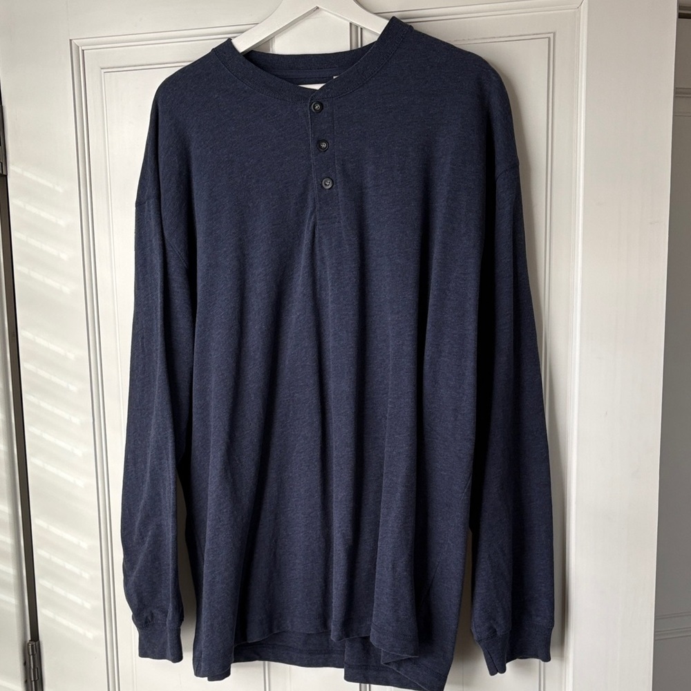 NEW St. John's Bay Dark Blue Long Sleeve Sueded Henley 100% cotton XL